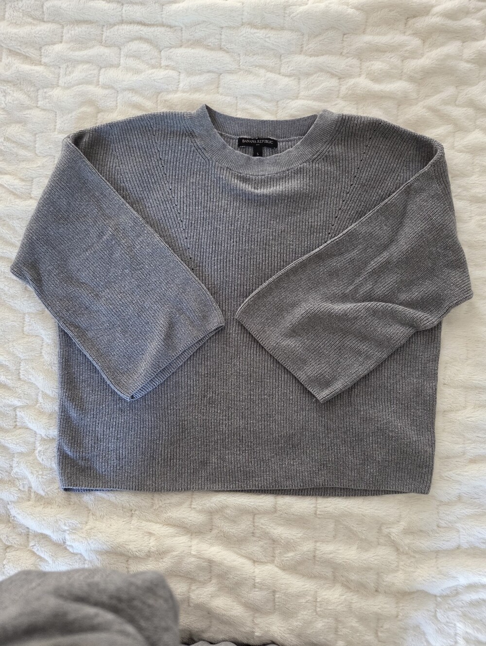 Banana Republic Gray 100% Wide Sleeve Cotton Cropped Crewneck Sweater S